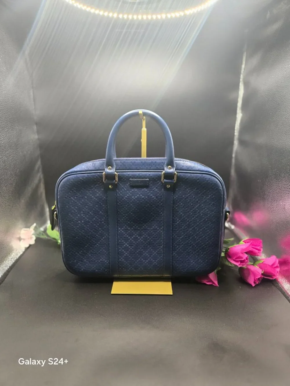 Authentic Gucci Diamante Blue Leather Briefcase Business Laptop Bag